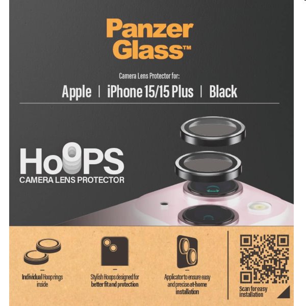 PanzerGlass Ochranný kryt objektívu fotoaparátu Hoops pre Apple iPhone 15, 15 Plus, čierna 1138
