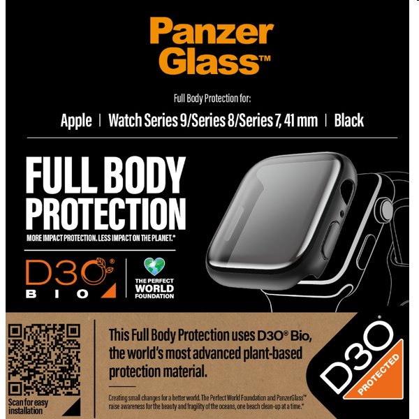 E-shop Tvrdené sklo Full Body D3O PanzerGlass pre Apple Watch 9, 8, 7 41 mm, čierna