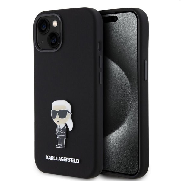 E-shop Zadný kryt Karl Lagerfeld Liquid Silicone Metal Ikonik pre Apple iPhone 15, čierna 57983116848