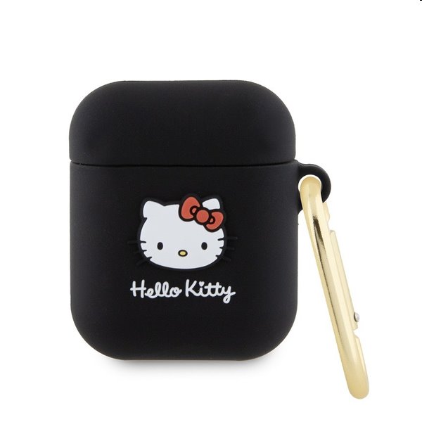 Hello Kitty Silikónový 3D Kitty Head Logo obal pre Apple AirPods 1/2, čierny