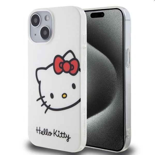 Zadný kryt Hello Kitty IML Head Logo pre Apple iPhone 15, biela