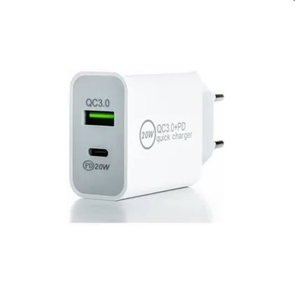 ER POWER Sieťová nabíjačka s  USB-C/USB-A, PD, QC, 20 W, biela