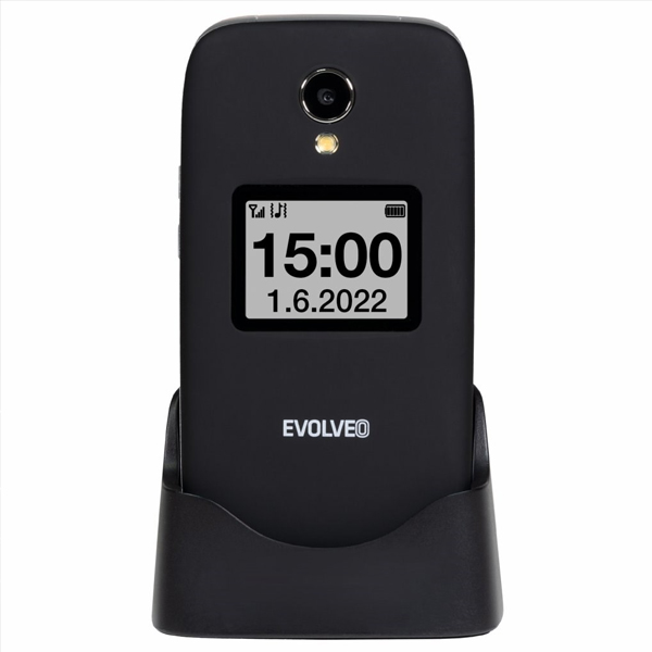 Evolveo EasyPhone FS, vyklápací mobilný telefón 2.8 " pre seniorov s nabíjacím stojanom, čierny