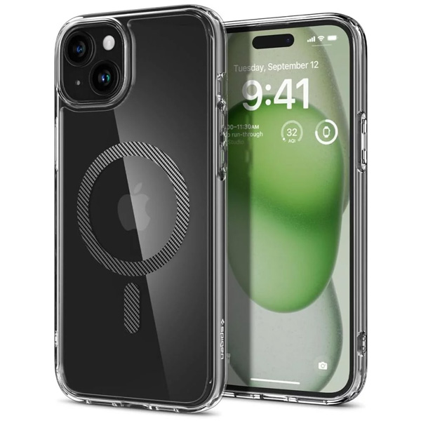 Puzdro Spigen Ultra Hybrid MagSafe pre Apple iPhone 15, transparentné/karbonové