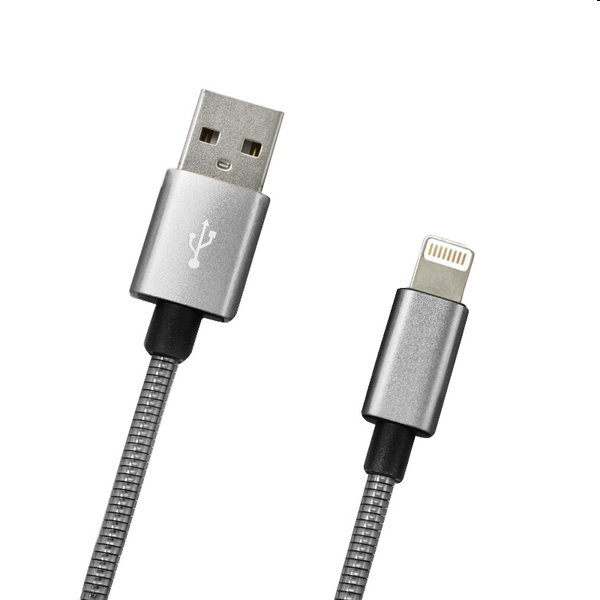 MobilNET Dátový a nabíjací kábel USB/Lightning, 2A, 1m, strieborný KAB-0151-USB-LIGHT