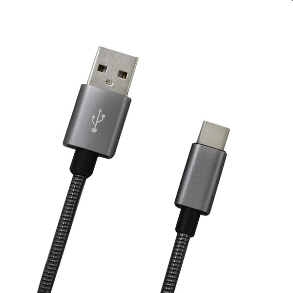 MobilNET Dátový a nabíjací kábel USB/USB-C, 2A, 1m, sivý KAB-0096-USB-TYPEC