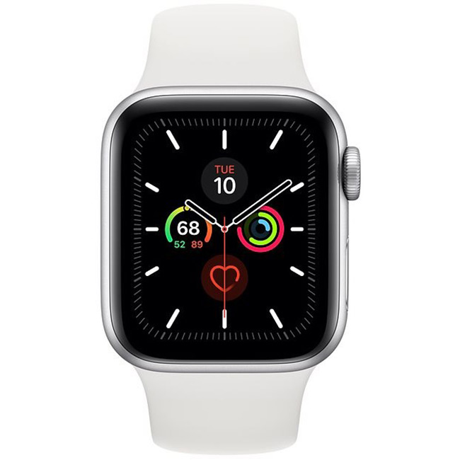 Apple Watch Series 5 GPS, 44mm strieborná Aluminium Case with biela Sport Band - S/M & M/L