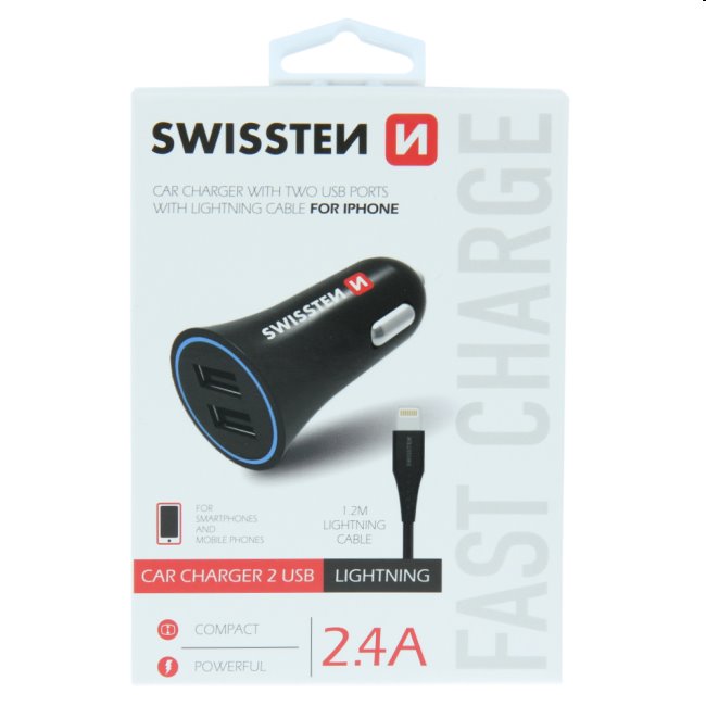 Autonabíjačka Swissten 2.4A s 2x USB + kábel Lightning