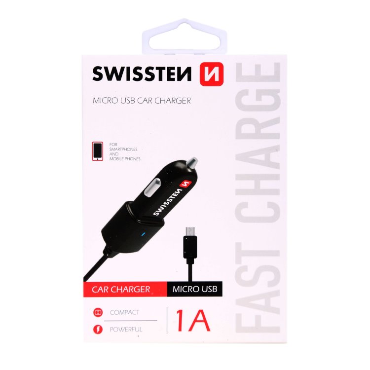 Autonabíjačka Swissten so zabudovaným Micro-USB káblom 20111100