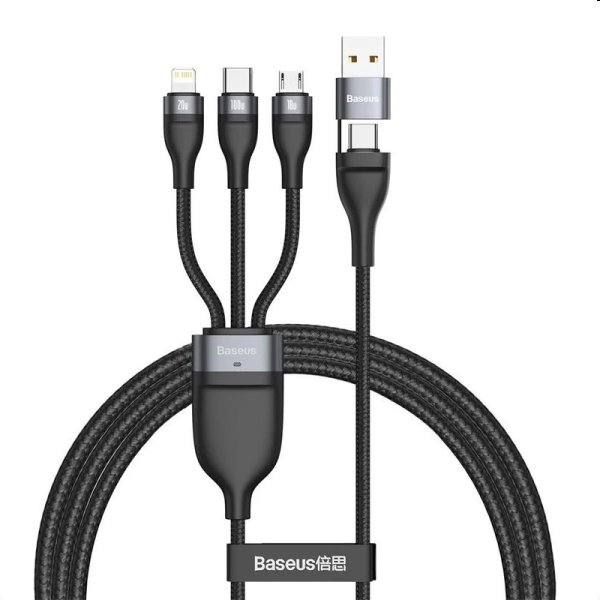 Baseus Flash Series 2for3 nabíjací kábel USB-A+USB-C/Lightning+MicroUSB+USB-C 100W 1.2m CA2T3-G1