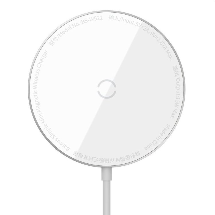Tvrdene skla - Baseus Mini magnetická bezdrôtová nabíjačka na iPhone 12 15W, biela (WXJK-F02)