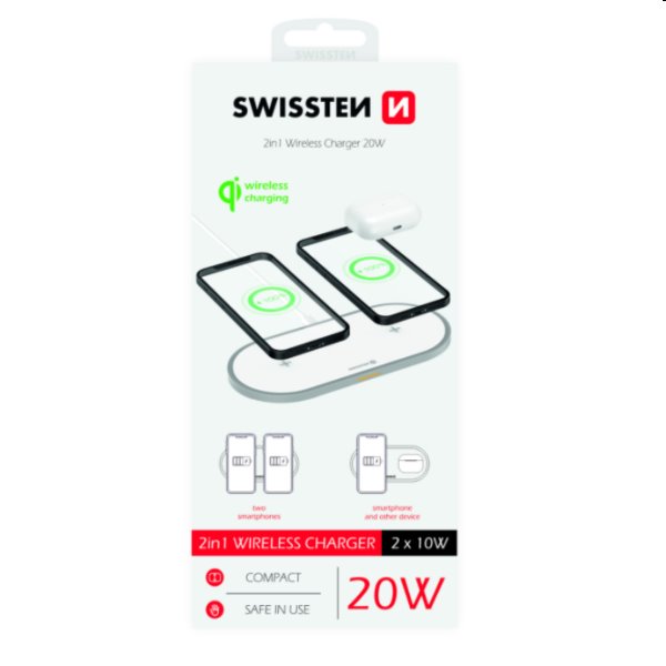 Bezdrôtová nabíjačka Swissten 2v1, biela