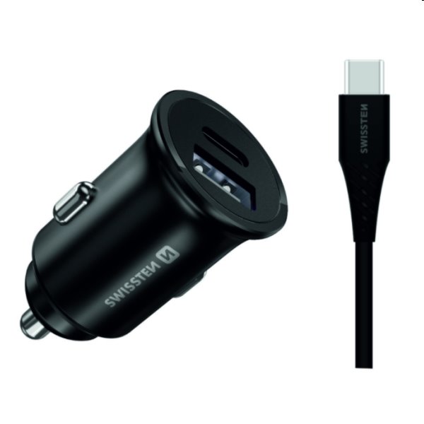 CL adaptér Swissten pre Samsung Super Fast Charging 25W + kábel USB-C/USB-C 1,2m, čierny