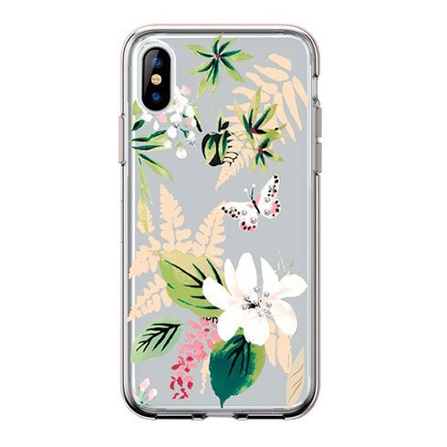Comma kryt Butterfly Crystal Flower Series pre iPhone XS, white
