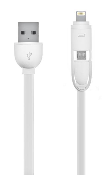 Dátový a nabíjací kábel Micro USB s redukciou pre Apple, 2 v 1, biely