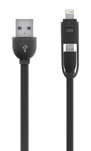 Dátový a nabíjací kábel Micro USB s redukciou pre Apple, 2 v 1, čierny