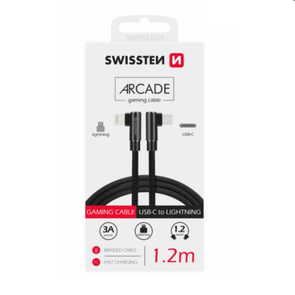 E-shop Dátový kábel Swissten USB-C/Lightning textilný s podporou rýchlonabíjania, čierny 71529900