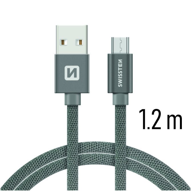 Dátový kábel Swissten textilný s Micro-USB konektorom a podporou rýchlonabíjania, Grey