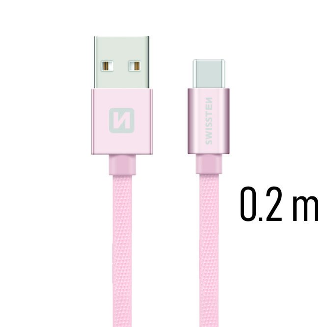 Dátový kábel Swissten textilný s USB-C konektorom a podporou rýchlonabíjania, ružovozlatý 71521105