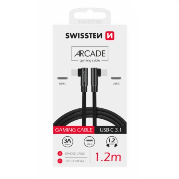 Dátový kábel Swissten USB-C/USB-C textilný s podporou rýchlonabíjania, čierny 71528800