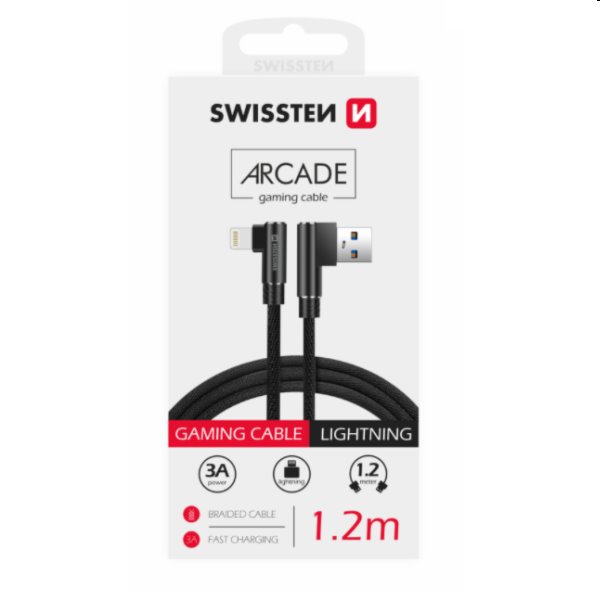 Dátový kábel Swissten USB/LIGHTNING textilný s podporou rýchlonabíjania, čierny