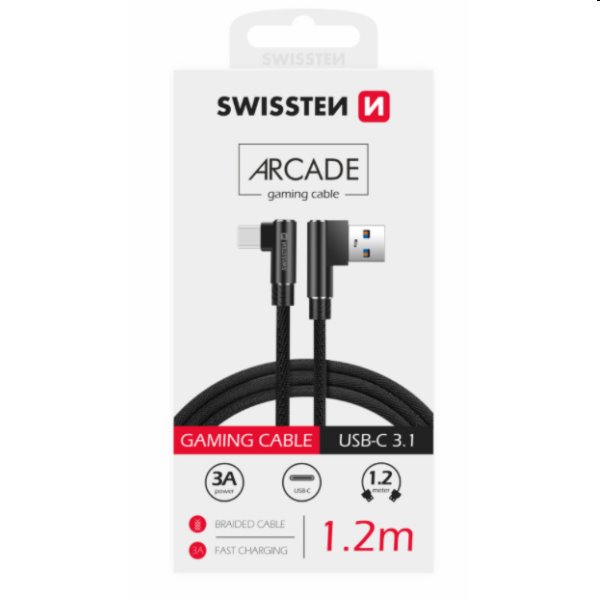 Dátový kábel Swissten USB/USB-C textilný s podporou rýchlonabíjania, čierny