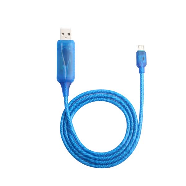 LED svietiaci dátový kábel pre mobily a tablety s microUSB konektorom, modrý 