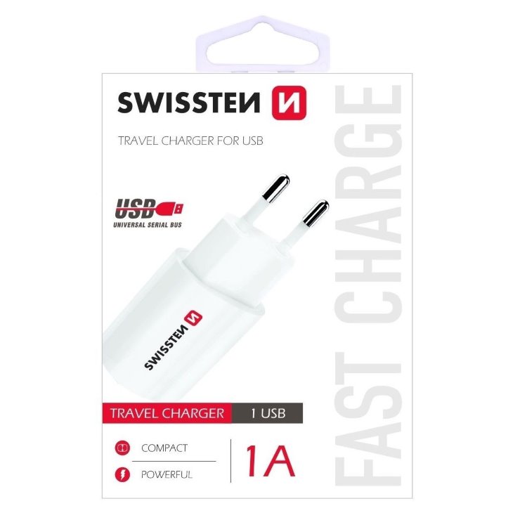 Nabíjačka Swissten 1A s USB portom, biela
