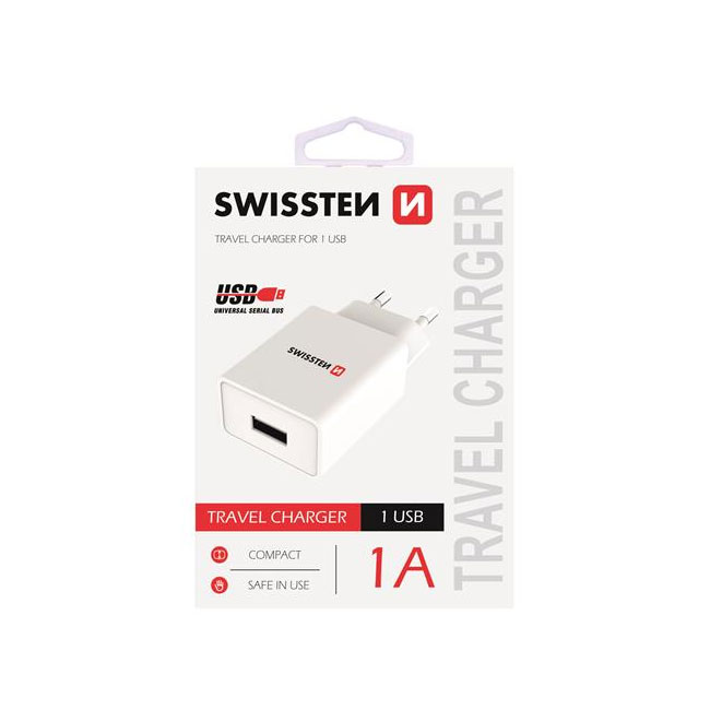 Nabíjačka Swissten Smart IC 1A s USB konektorom, biela 22036000