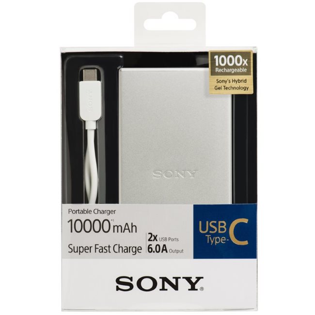 PowerBank Sony CP-SC10S USB-C - 10000 mAh, Silver