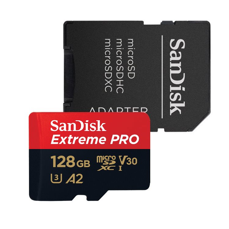 SanDisk Micro SDXC Extreme Pro 128GB + SD adaptér, UHS-I U3 A2, Class 10 - rýchlosť 170/90 MB/s (SDSQXCY-128G-GN6MA)