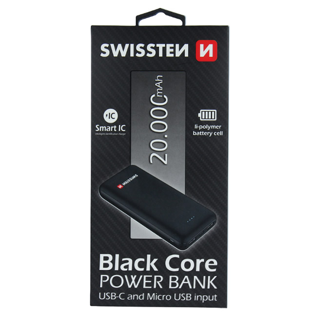 Swissten Black Core Slim Power Bank 20.000 mAh