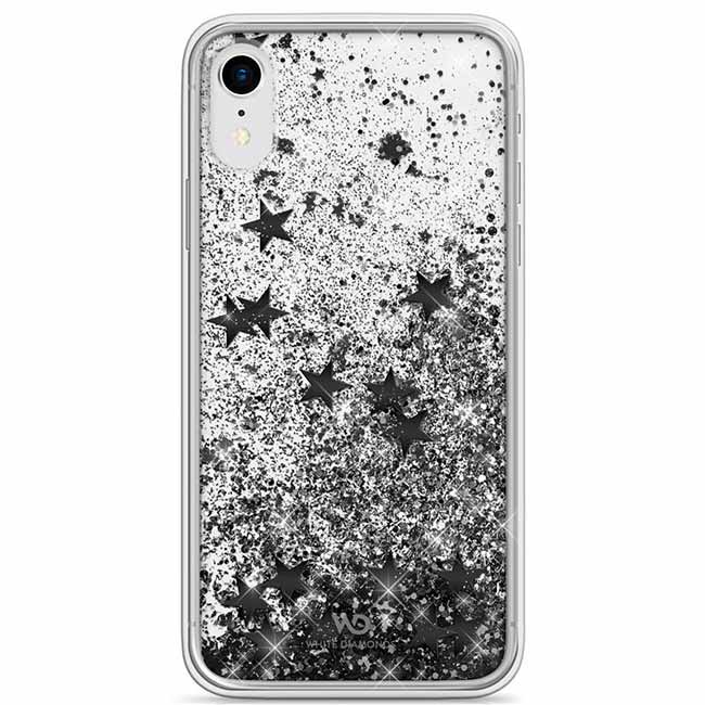 White Diamonds Sparkle Case Clear iPhone Xr, Black Stars 1380SPK15