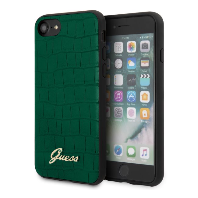 Zadný kryt Guess Croco pre iPhone SE/8/7, zelený