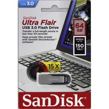 USB kľúč SanDisk Ultra Flair, 64GB, USB 3.0 - rýchlosť 150 MB/s (SDCZ73-064G-G46)