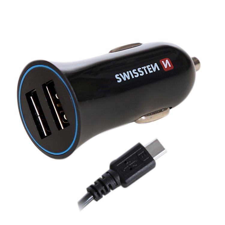 Autonabíjačka Swissten 2.4A s 2x USB + kábel USB-C
