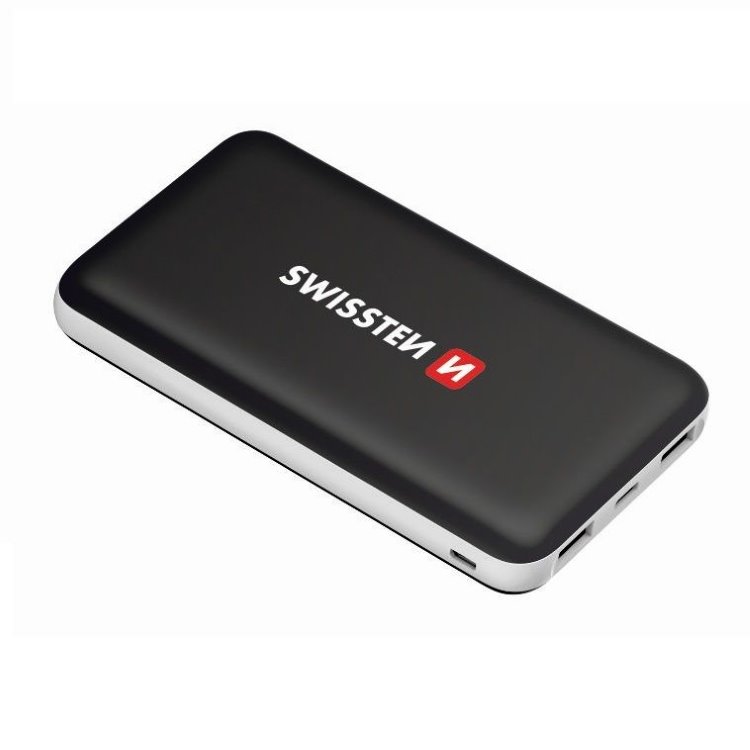 Powerbank Swissten Slim Black Core 10000 mAh s USB-C vstupom a inteligentným nabíjaním, čierny