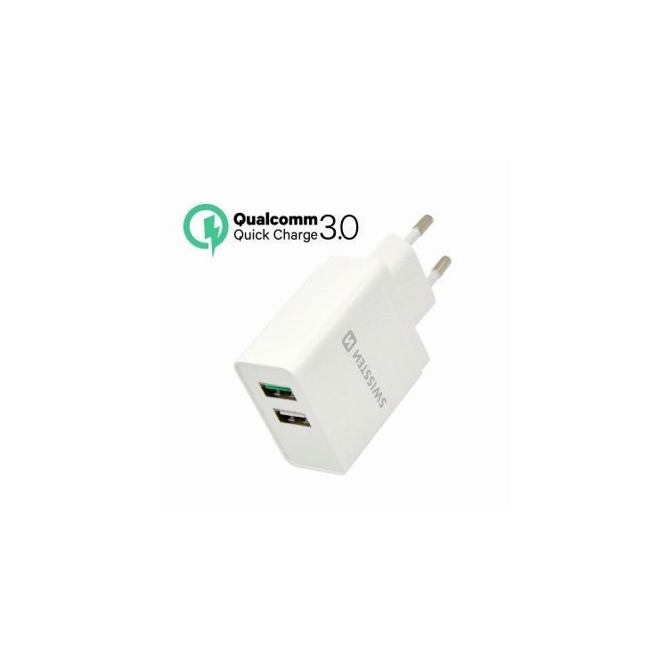 Rýchlonabíjačka Swissten Smart IC 30 W s podporou QuickCharge 3.0 a 2 USB konektormi, biela