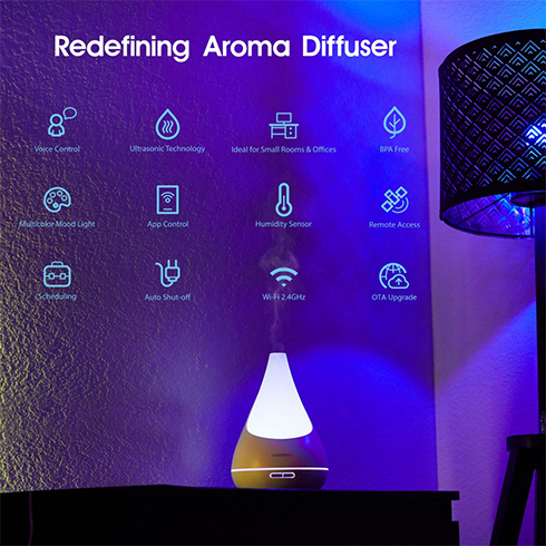 VOCOlinc Flowerbud Smart Wi-Fi Diffuser, Ultrasonic Humidifier, Multicolor Light