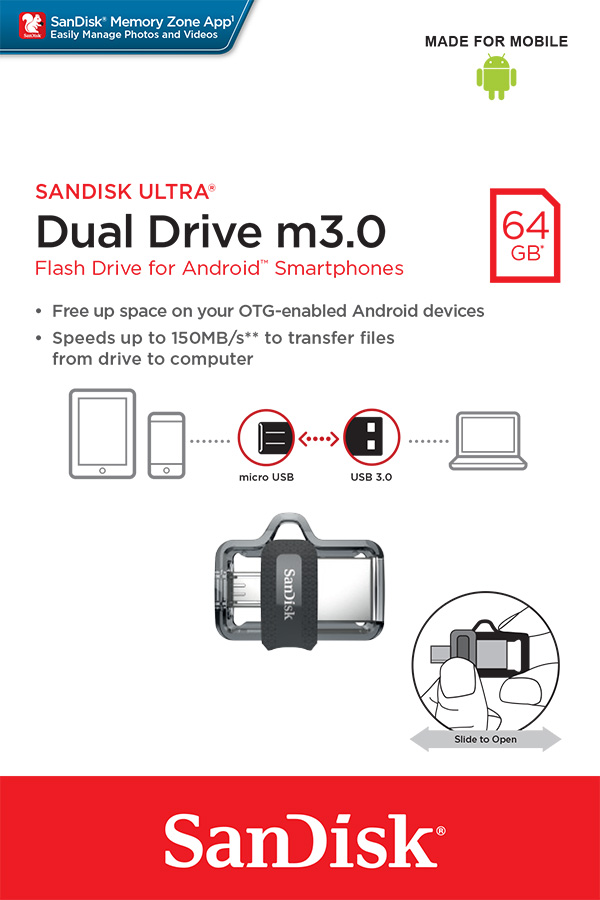 USB kľúč SanDisk Ultra Dual Drive m3.0, 64GB, USB 3.0 - rýchlosť 150MB/s (SDDD3-064G-G46)