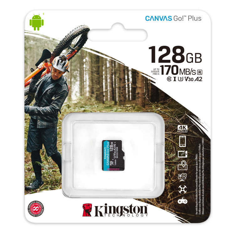 Kingston Canvas Go Plus Micro SDXC 128 GB, UHS-I U3 A2, Class 10 - rýchlosť 170/90 MB/s