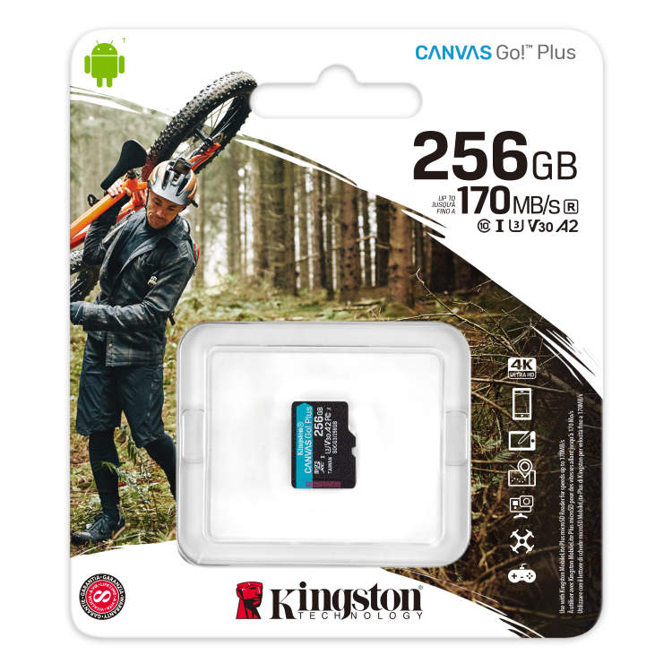 Kingston Canvas Go Plus Micro SDXC 256 GB, UHS-I U3 A2, Class 10 - rýchlosť 170/90 MB/s