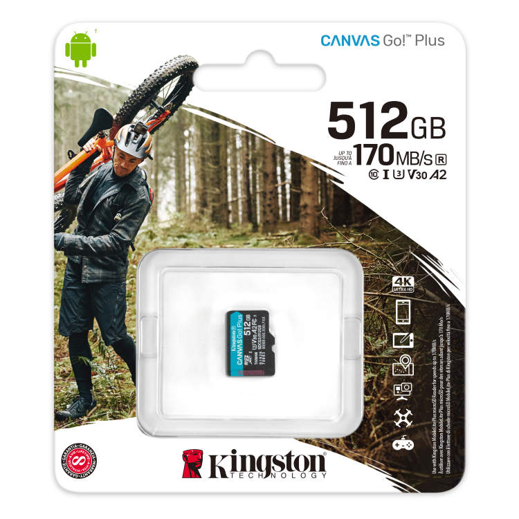 Kingston Canvas Go Plus Micro SDXC 512 GB, UHS-I U3 A2, Class 10 - rýchlosť 170/90 MB/s