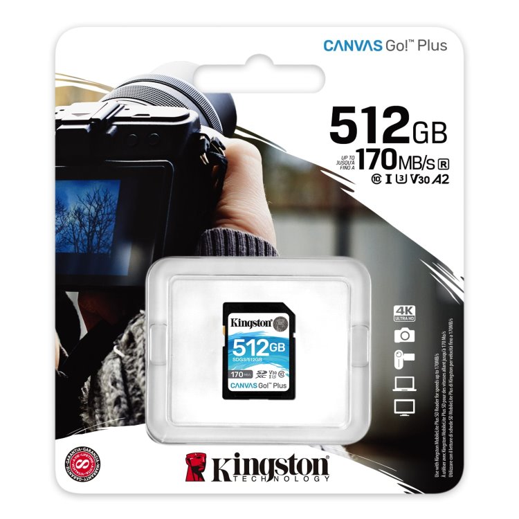 Kingston Canvas Go Plus Secure Digital SDXC UHS-I U3 512 GB | Class 10, rýchlosť 170/90 MB/s (SDG3/512 GB)
