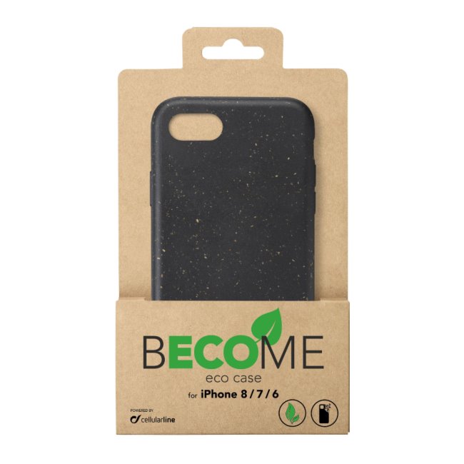 Kompostovateľný eko kryt CellularLine Become pre Apple iPhone SE/8/7/6, čierny