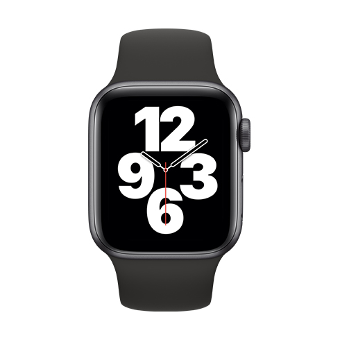 Apple Watch SE GPS, 40mm kozmická sivá , hliníkové puzdro so športovým remienkom čierna - štandardná veľkosť