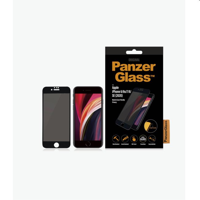 Ochranné temperované sklo PanzerGlass s privátnym filtrom pre Apple iPhone 6/6s/7/8/SE 2020, čierne