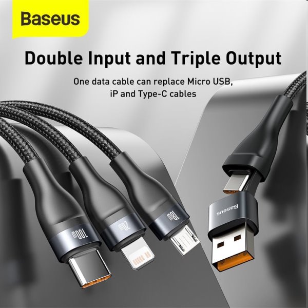 Baseus Flash Series 2for3 nabíjací kábel USB-A+USB-C/Lightning+MicroUSB+USB-C 100W 1.2m