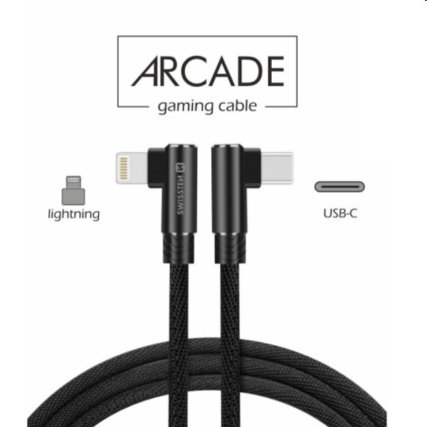 Dátový kábel Swissten USB-C/Lightning textilný s podporou rýchlonabíjania, čierny