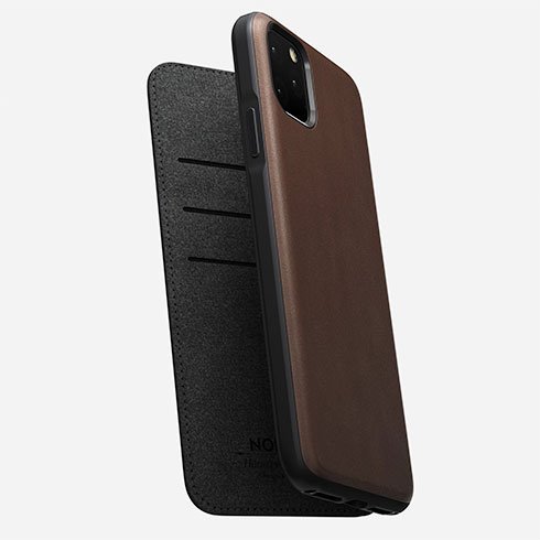 Knižkové odolné puzdro Nomad pre iPhone 11 Pro Max, hnedé